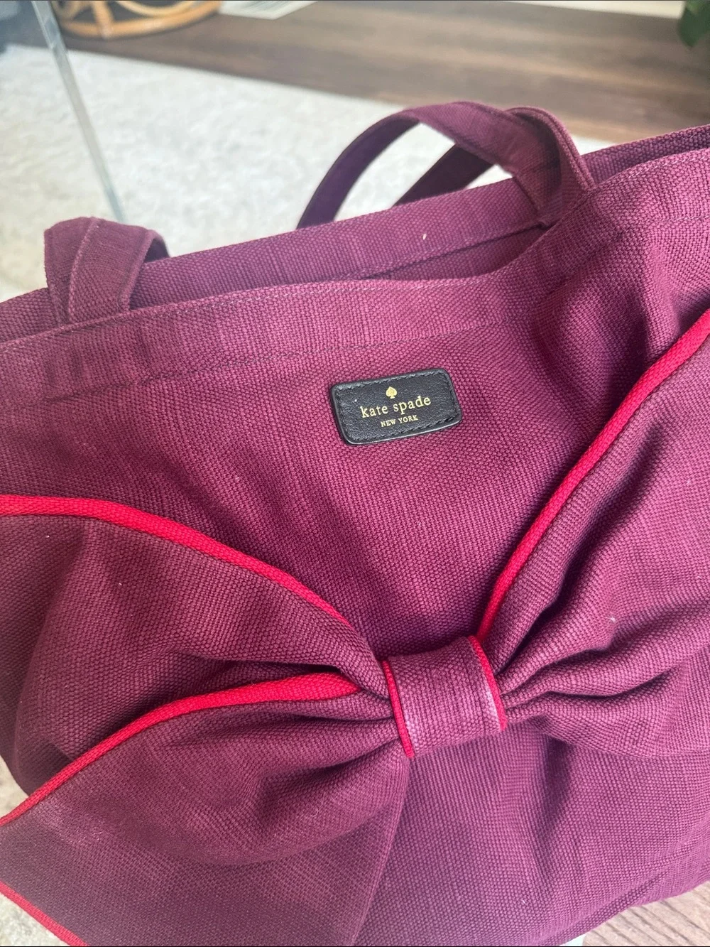 KATE SPADE Jack Spade On Purpose Canvas Bow Tote Bag in Cherry UVRU0161